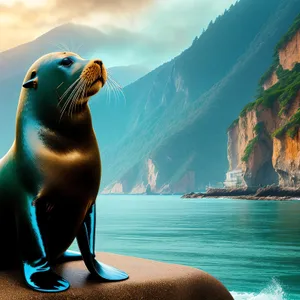 Playful Sea Lion Basking on Coastal Beach