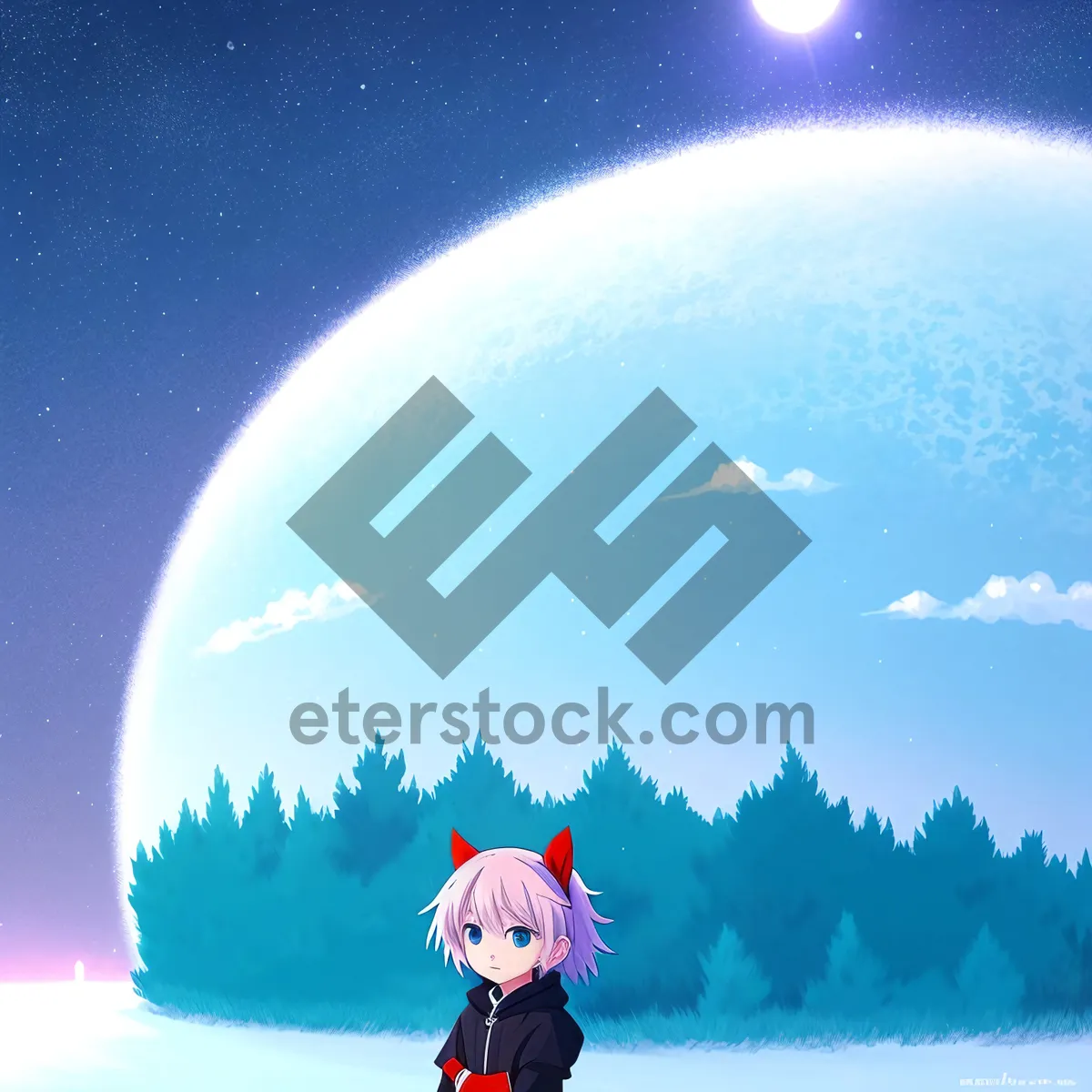 Picture of Moonlit Snowy Planet in Winter Sky