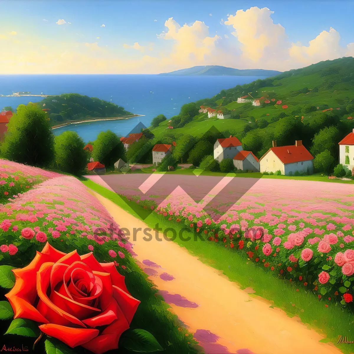 Picture of Blooming Tulips in Rural Landscape