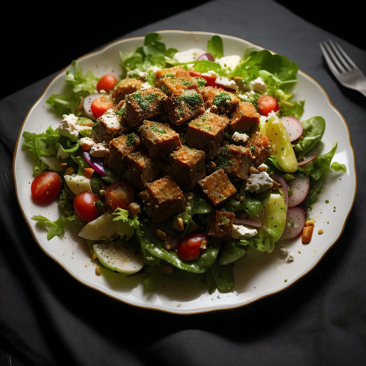 Picture of Fresh Salad with Grilled Vegetables and Beans