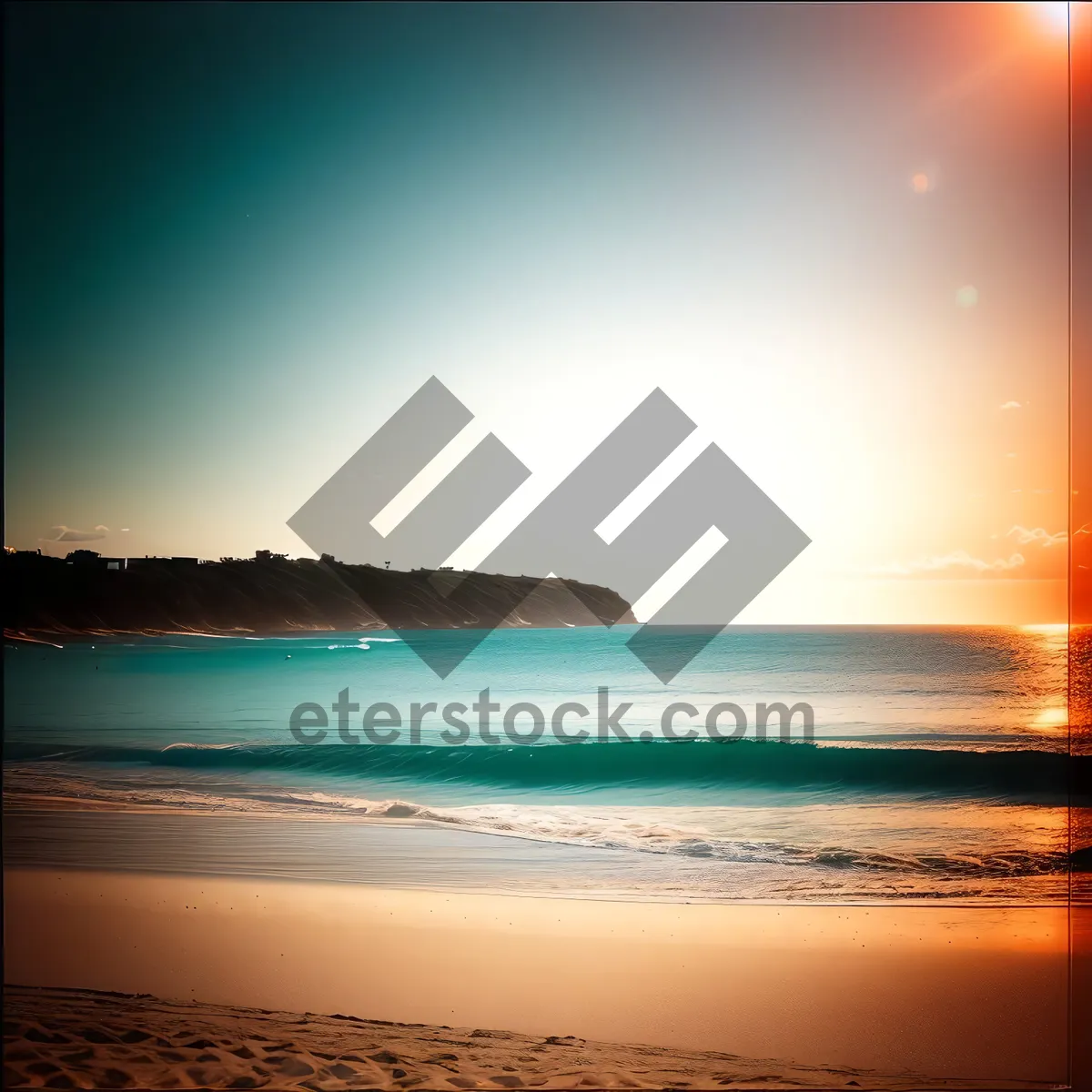 Picture of Golden Sunset Over Tranquil Tropical Beach