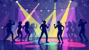 Dynamic sports team in vibrant silhouette performing dance routine.