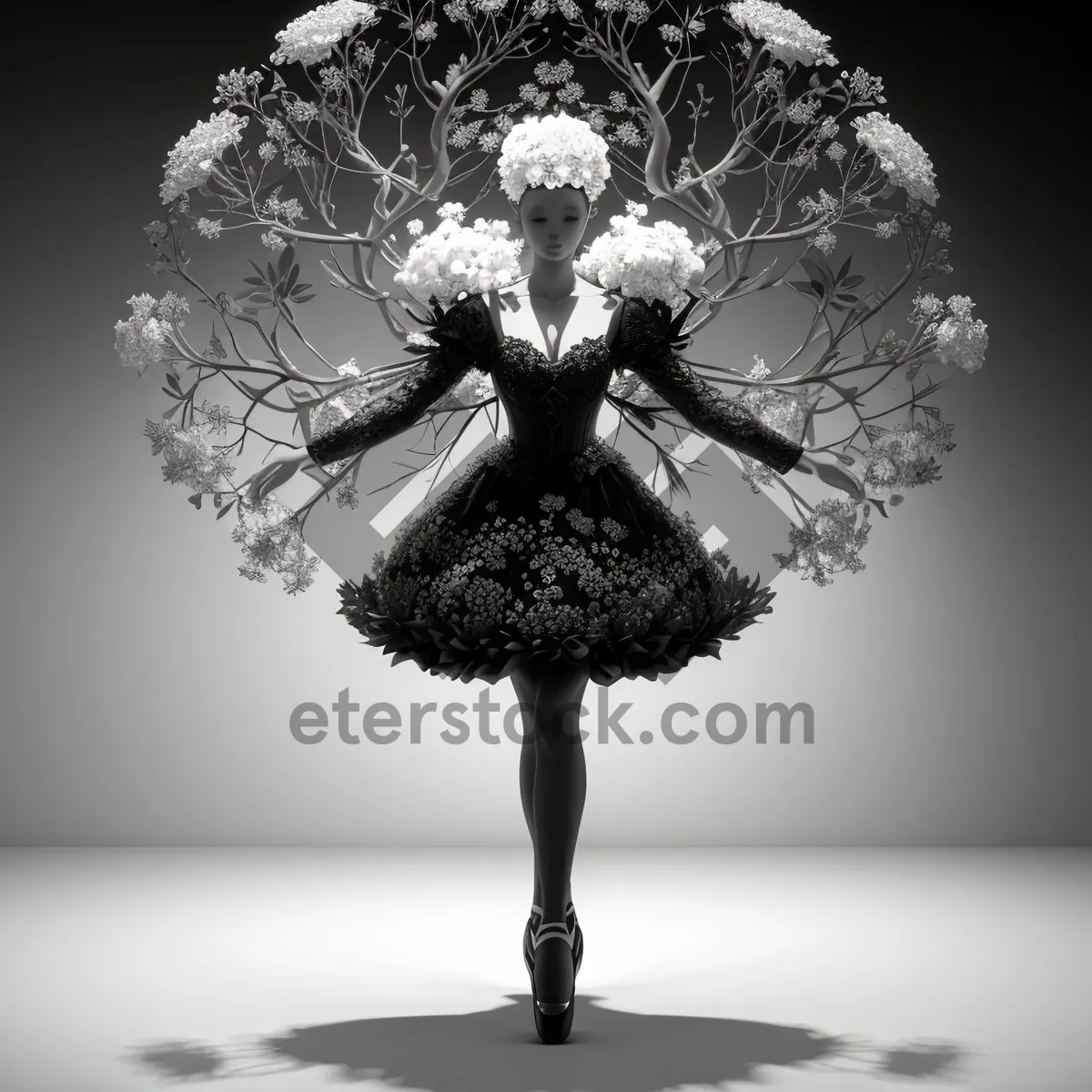 Picture of Silhouette of flowering tree in summer garden