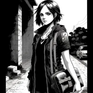 Smiling Brunette Fashion Model in Black Coat