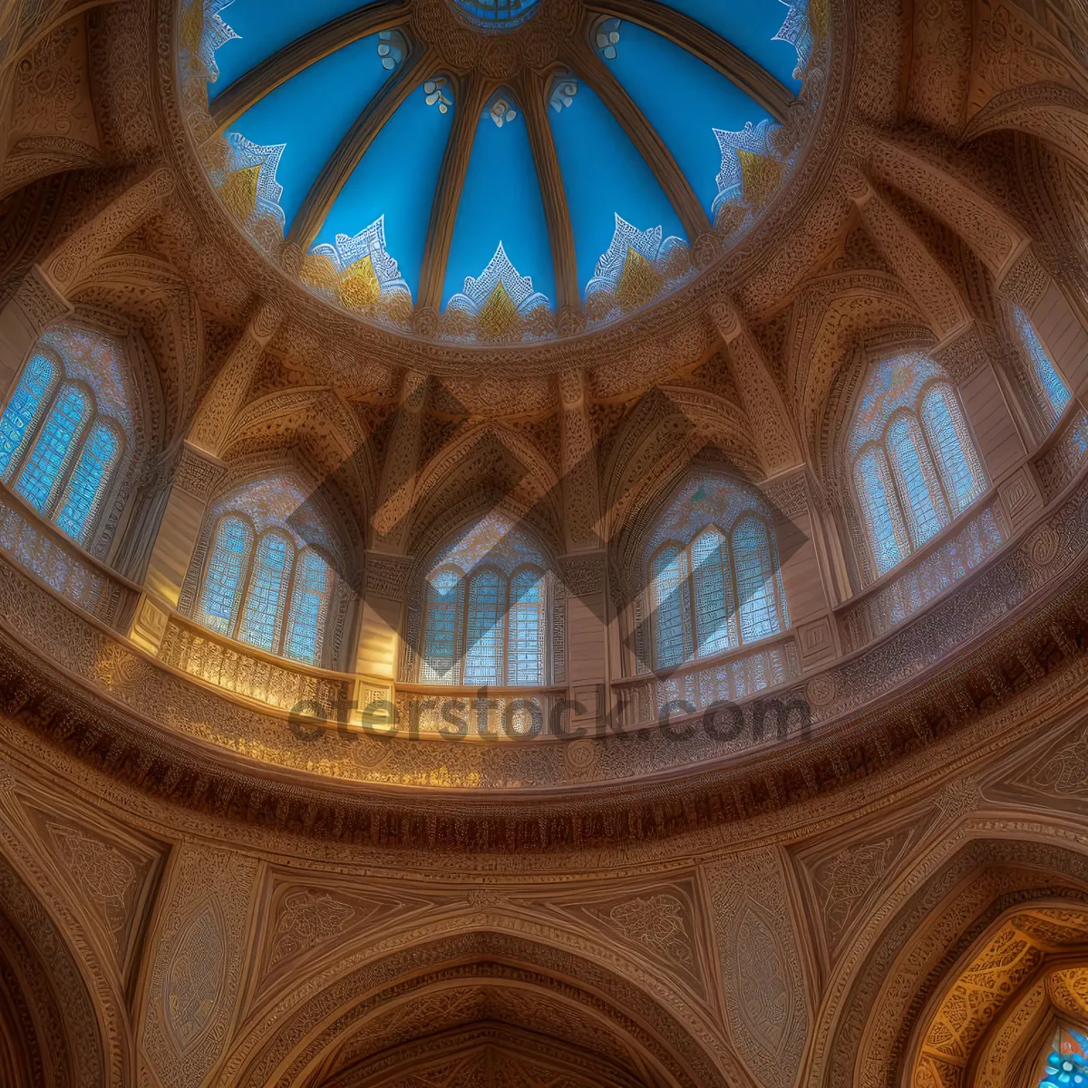 Picture of Charming Gothic Cathedral Interior with Stained Glass Windows