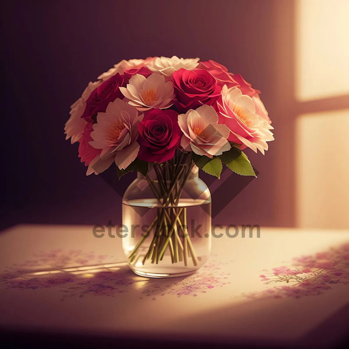 Picture of Floral Pink Lampshade with Bouquet Arrangement