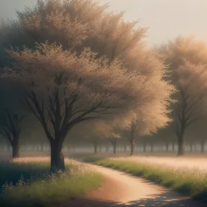 Serene Autumn Landscape with Park Bench