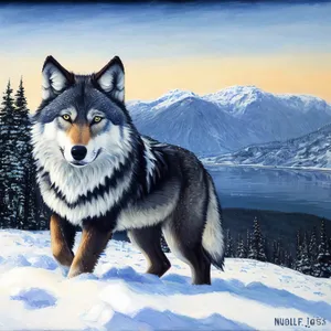 Majestic Timber Wolf Standing in Snowy Mountain Landscape