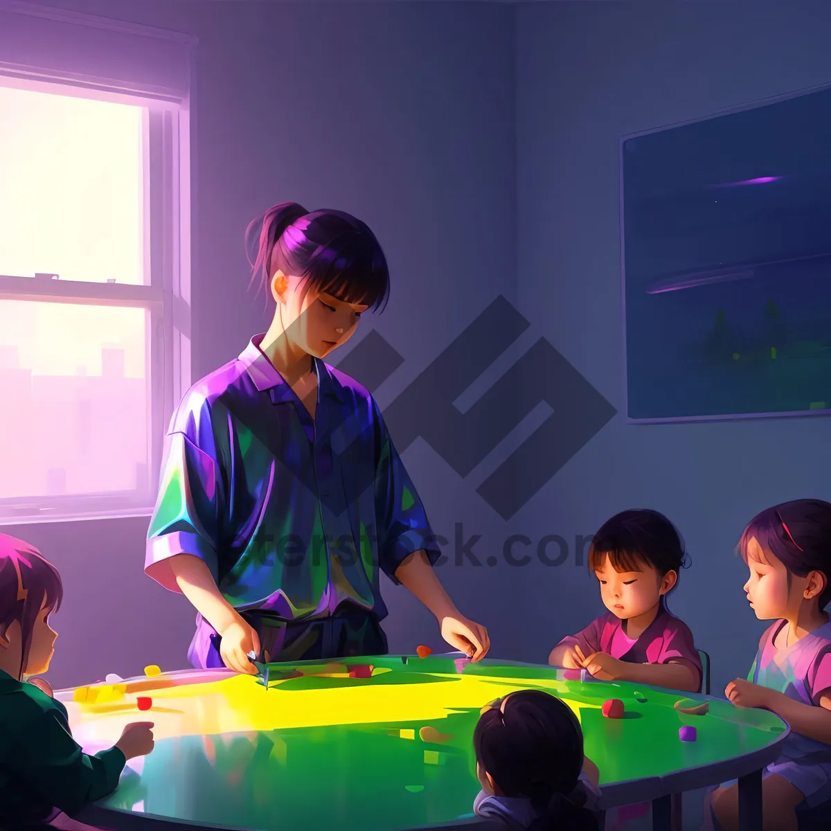 Picture of Smiling male percussionist teaching marimba on table