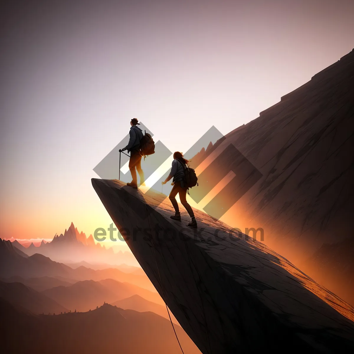 Picture of Sunset Hiker Conquers Majestic Mountain Landscape