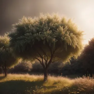 Serene countryside landscape under cloudy sky