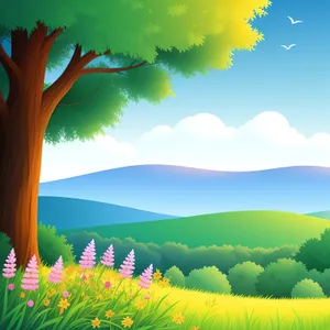 Vibrant Spring Meadow Landscape With Clear Blue Sky