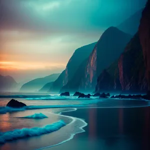 Serene Sunset Over Turquoise Ocean Waves