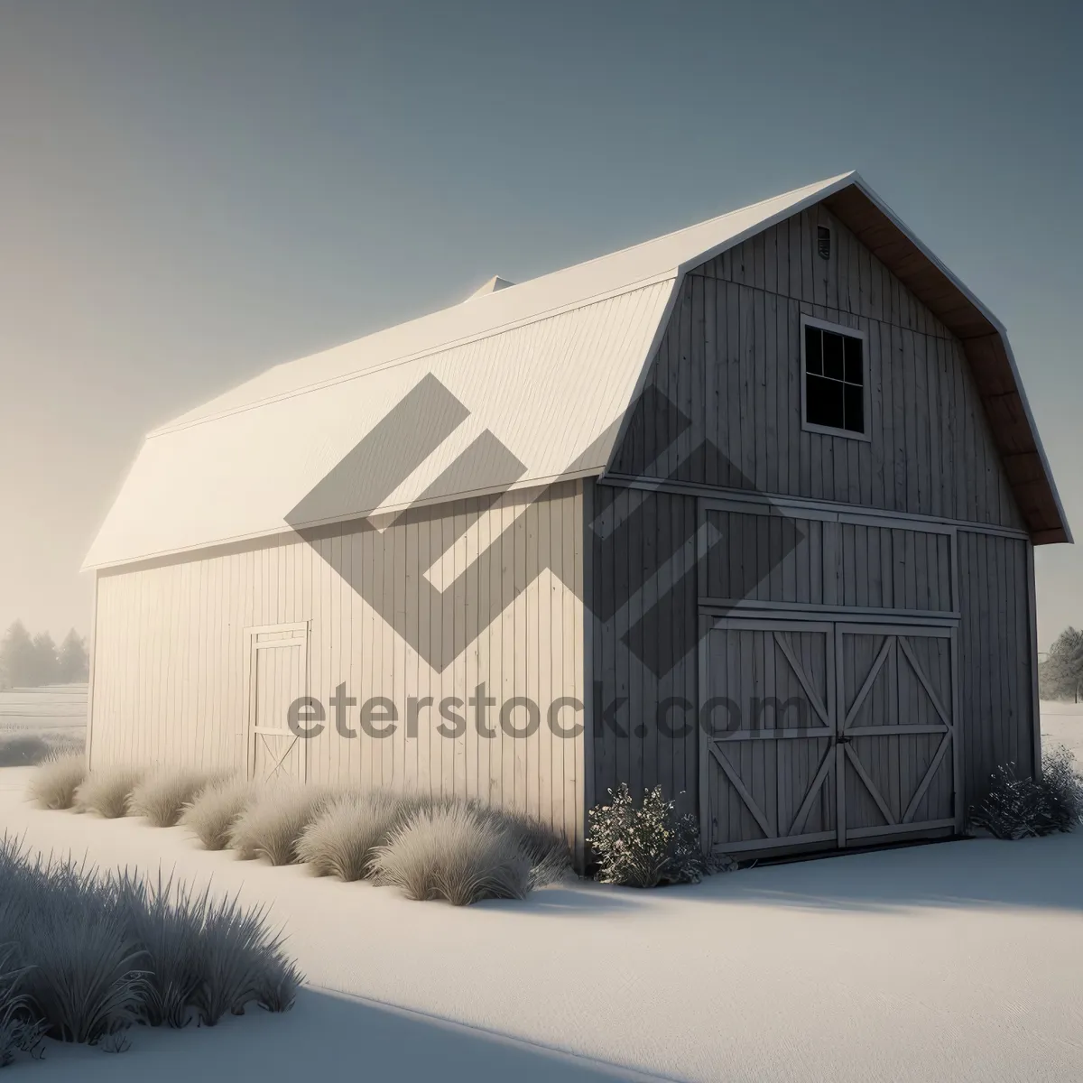 Picture of Rustic Winter Barn amidst Snow-Covered Countryside