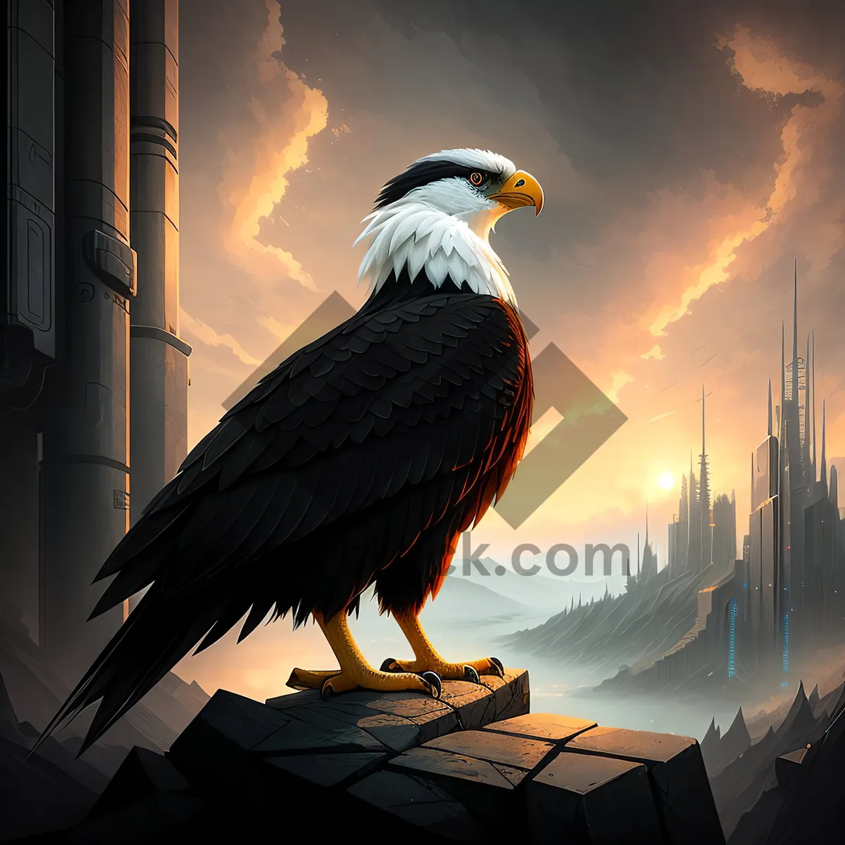 Picture of Majestic Predator in Flight: Bald Eagle Soaring with Intensity