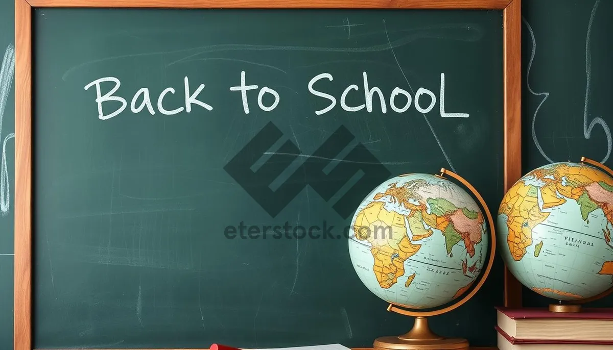 Picture of School classroom with globe, blackboard, and students.