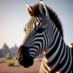 Striped Zebra Grazing in African Wilderness