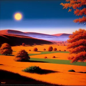 Vivid Sunset over Desert Landscape
