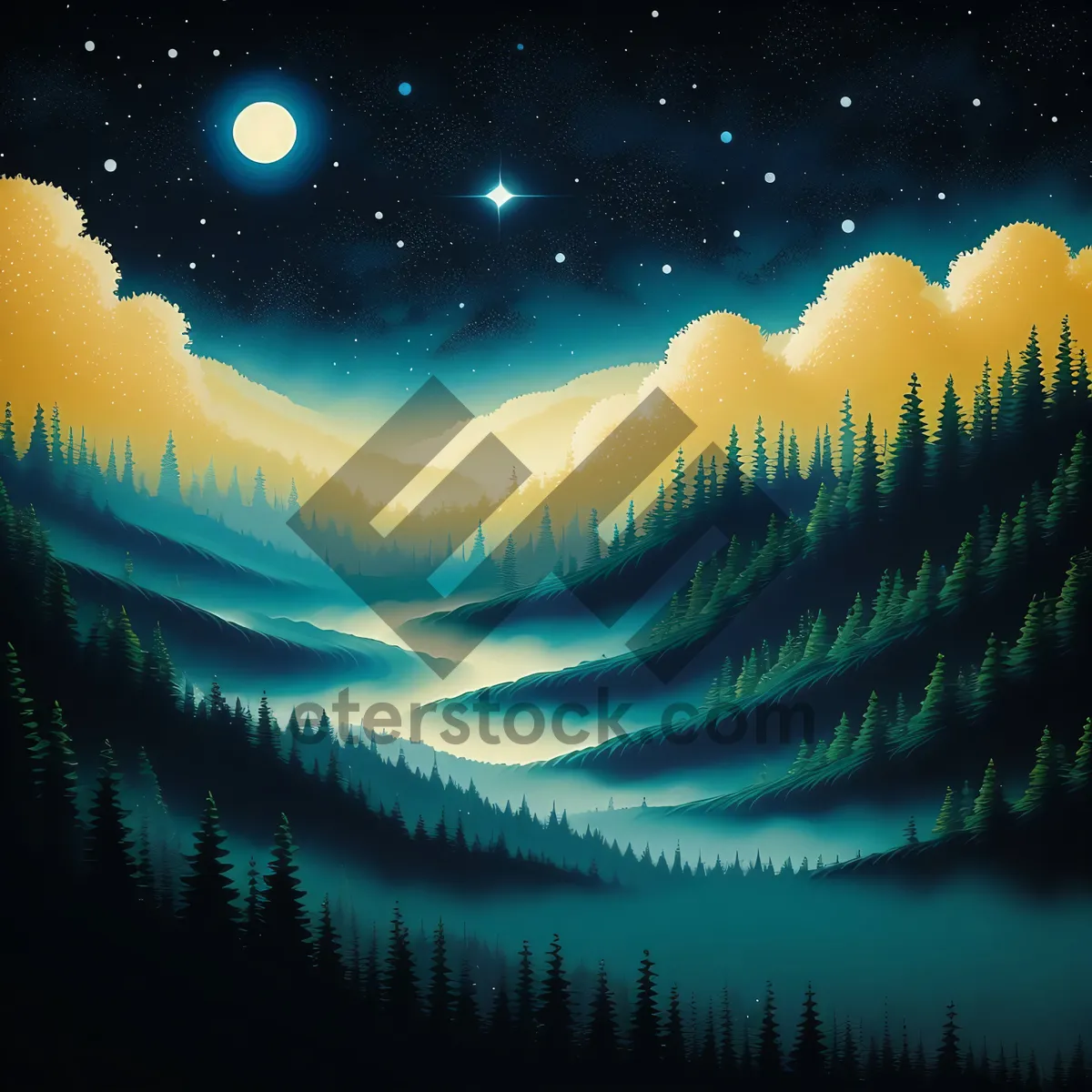 Picture of Fantasy Moonlight Sky Galaxy Graphic Design