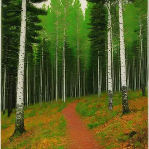 Birch Trees in Sunlit Wooded Landscape