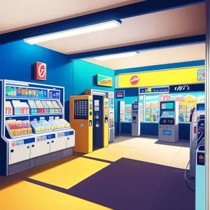 Modern Interior of 3D Vending Machine in Cafeteria