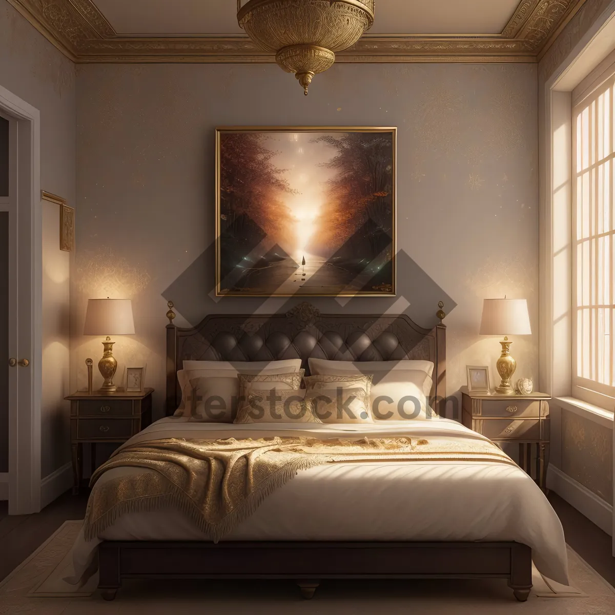 Picture of Modern Bedroom Decor with Stylish Furniture and Cozy Lighting