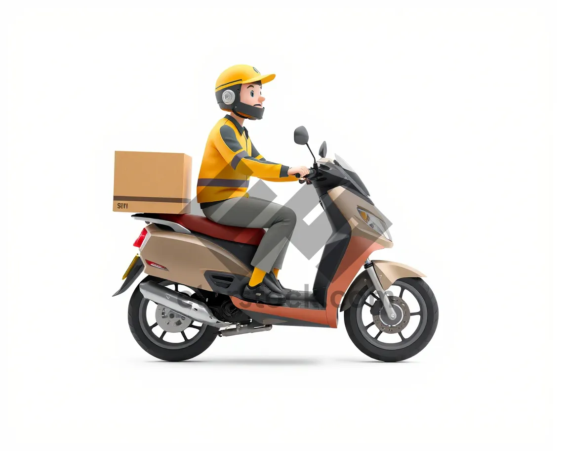 Picture of Cartoon Boy Riding Motor Scooter Fast