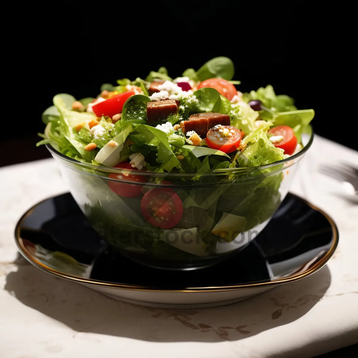 Picture of Gourmet Vegetable Salad with Fresh Lettuce and Guacamole Dip