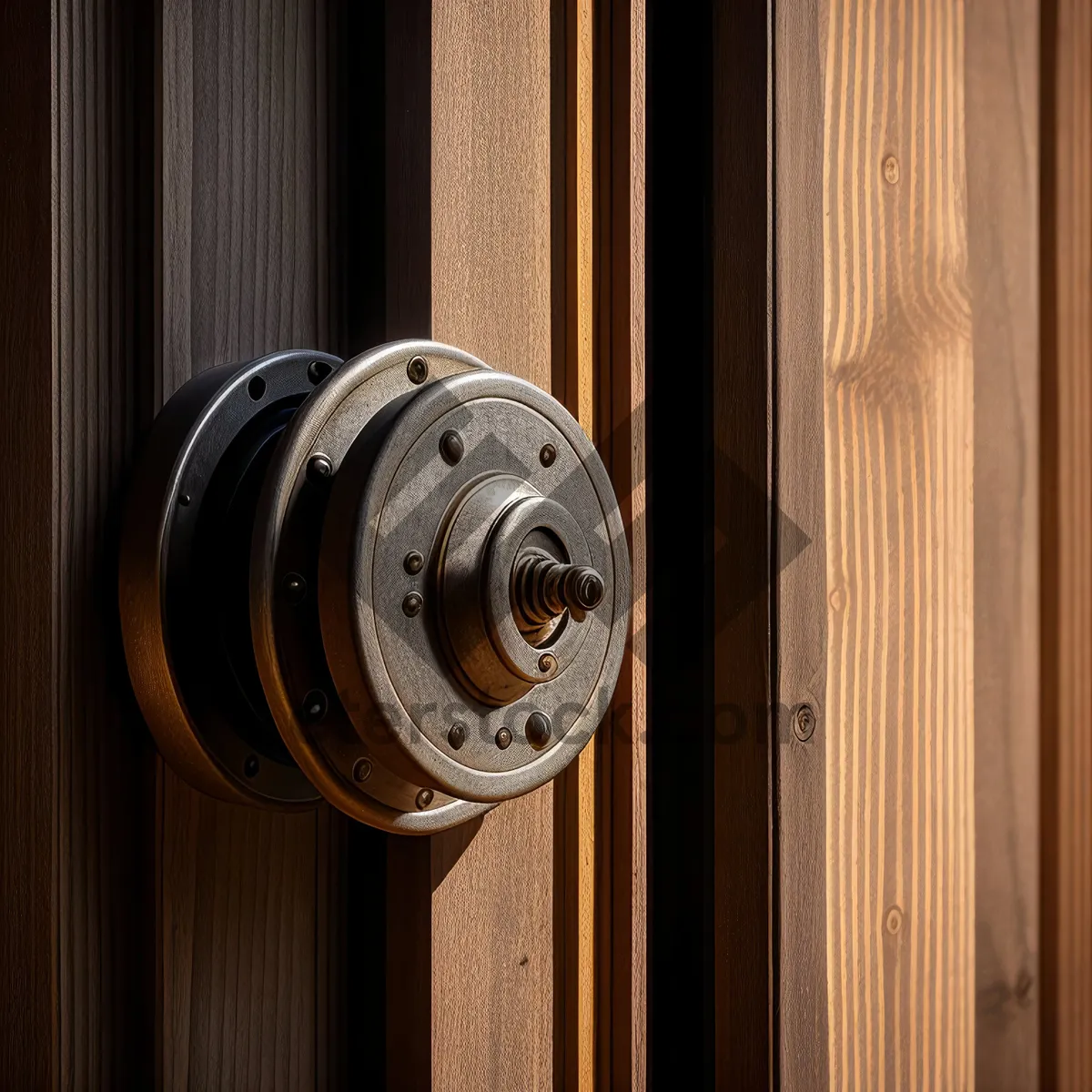 Picture of Vintage Metal Combination Lock on Wooden Door