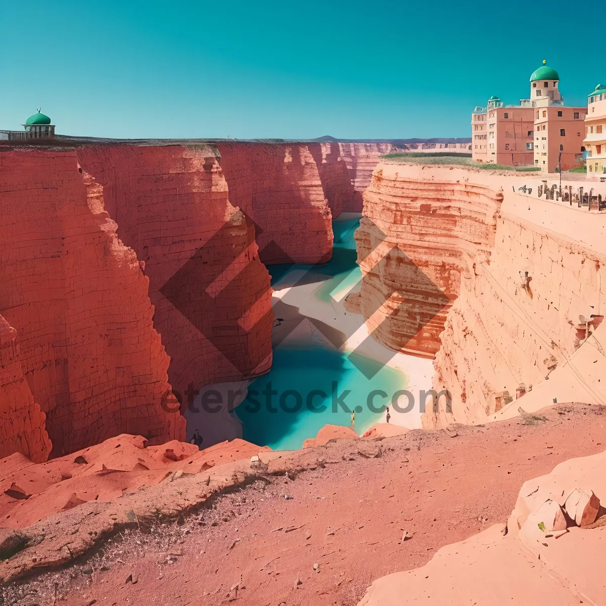 Picture of Golden Canyon: Majestic Sandstone Landscape Under Blue Sky