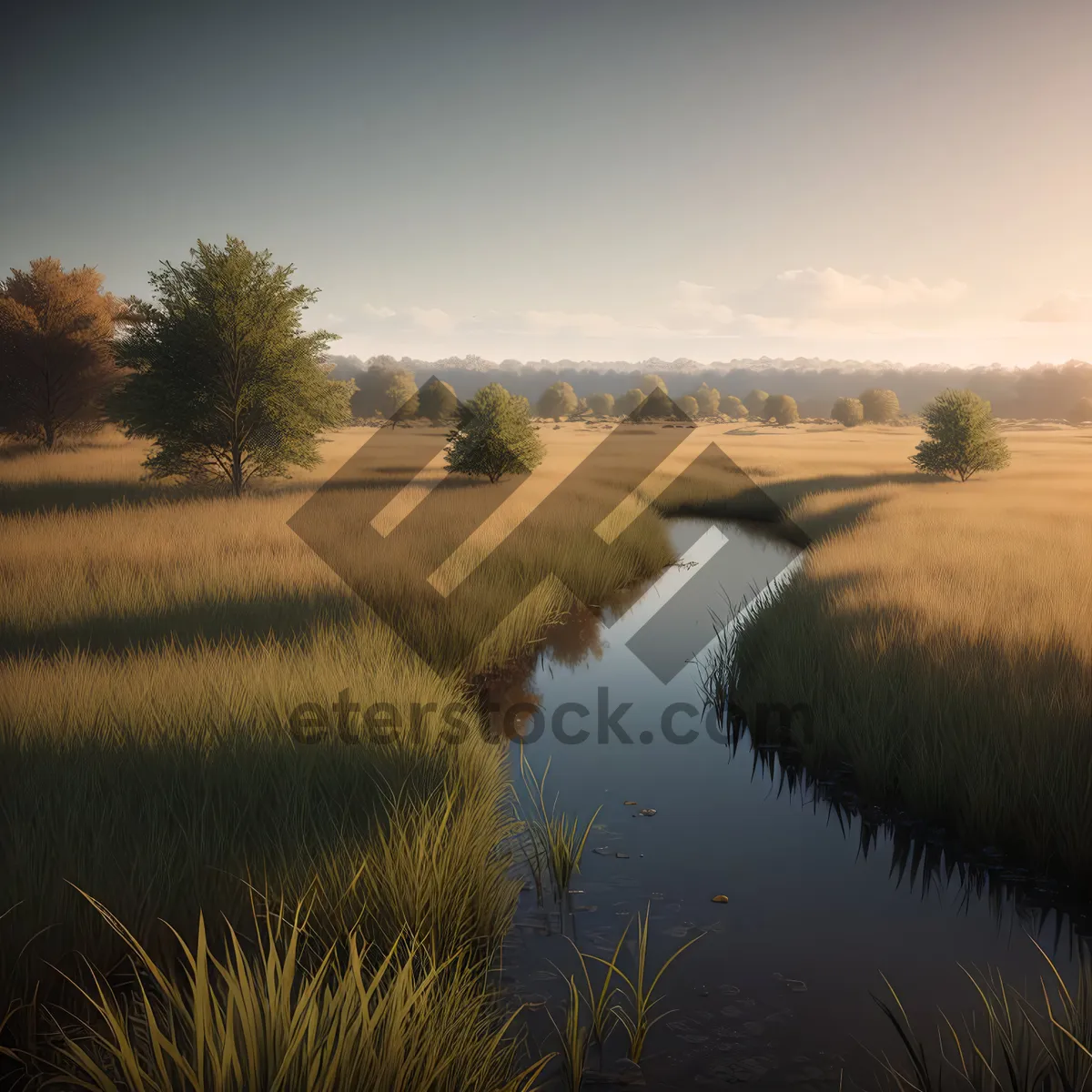 Picture of Serene Sunset Over Meadow and River