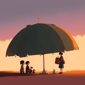 Sunset Beach Escape: Parachute Adventure under Umbrella