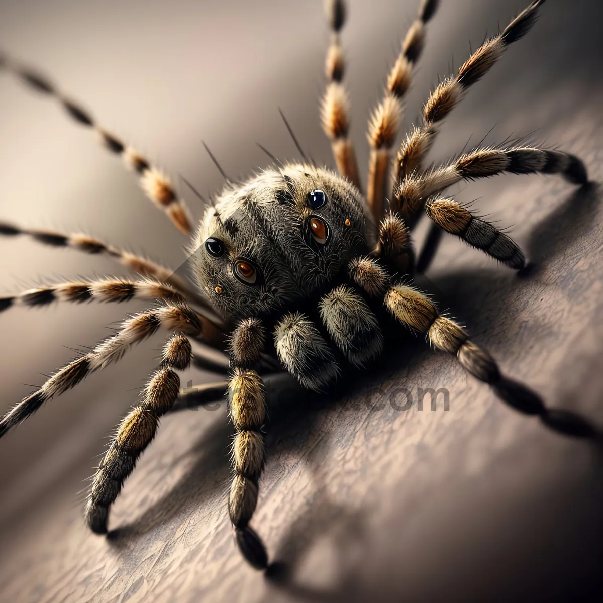 Picture of Barn spider weaving intricate web amidst garden foliage.