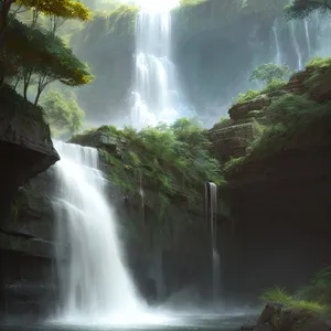 Majestic Waterfall in Serene Forest Landscape