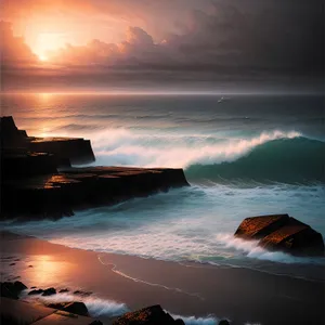 Sunset Over Tropical Beach Shoreline