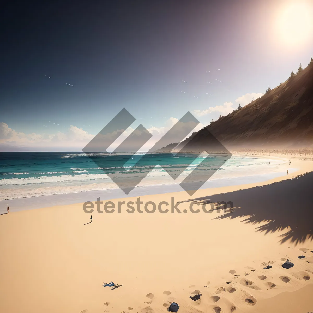 Picture of Serene paradise: Tranquil beach shores under clear blue skies.