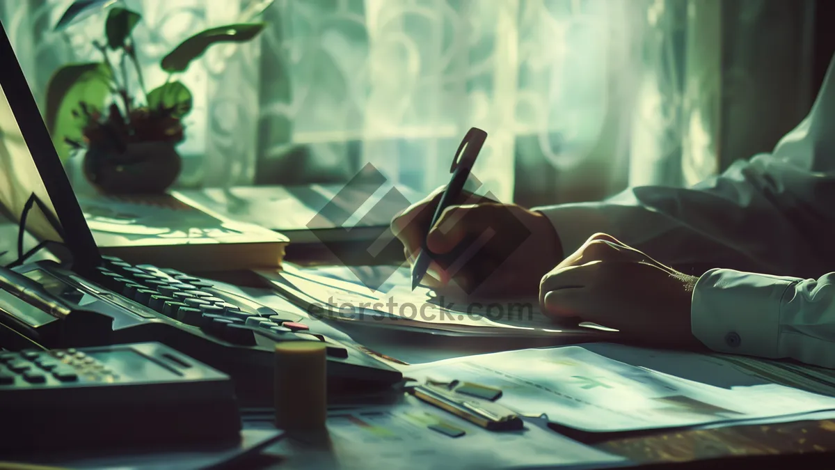 Picture of Corporate businesswoman working on laptop at office desk