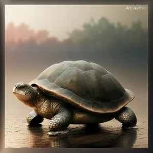 Slow and steady turtle in its protective shell
