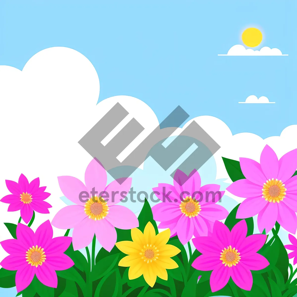 Picture of Floral Graphic Pattern: Pink Summer Flowers Wallpaper