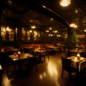 Modern restaurant interior design with stylish furniture and decor.