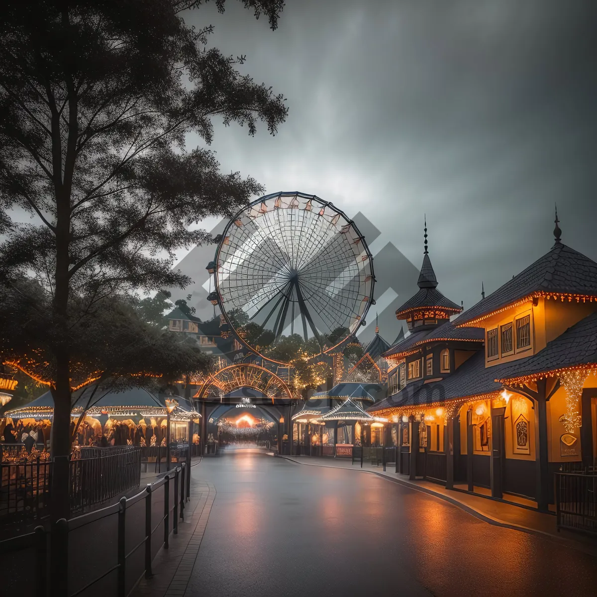 Picture of Cityscape at Night: Ferris Wheel Delight