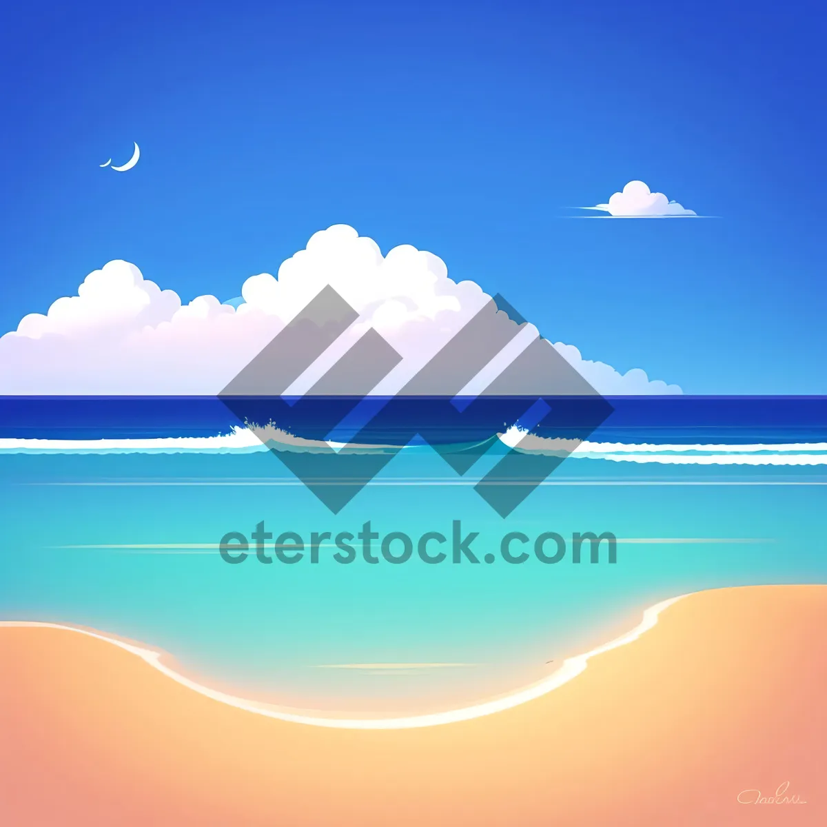 Picture of Sun-kissed Ocean Horizon: Serene Beachscape with Waves