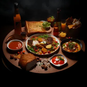 Fresh vegetable salad on a wooden board