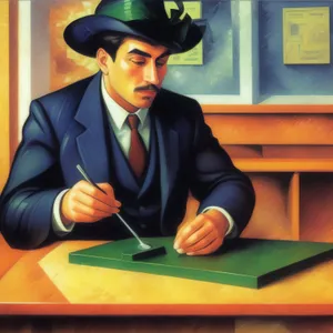 Professional businessman working on laptop at office desk