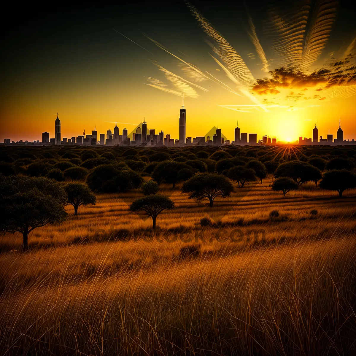 Picture of Golden Horizon: Serene Sunset over Rural Landscape