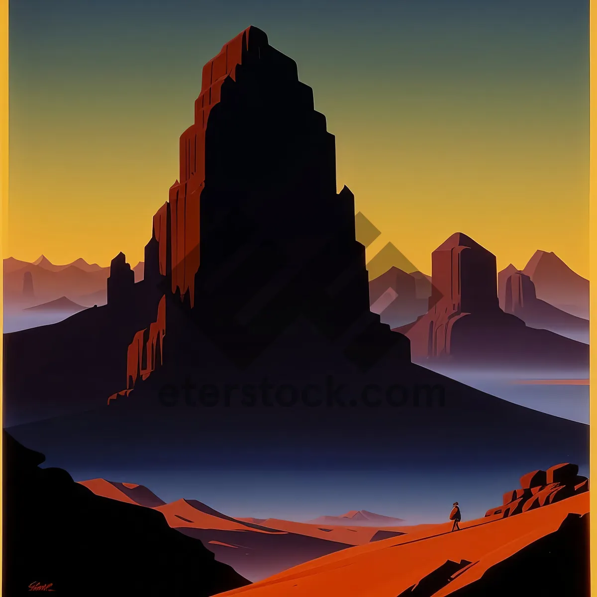 Picture of Majestic Sunset over Desert's Rocky Silhouette.