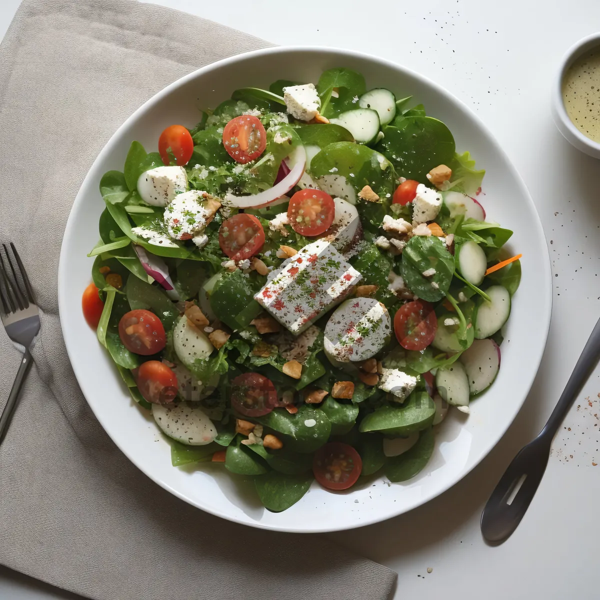 Picture of Fresh gourmet salad with grilled meat and vegetables.