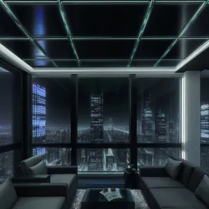 Modern office interior with luxury furniture and wood accents.