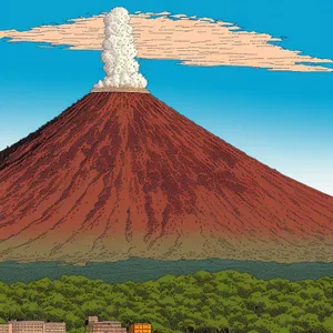 Magnificent Tropical Volcano Overlooking Beautiful Beach