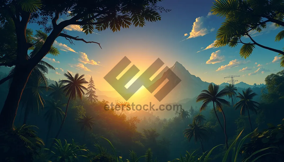 Picture of Tropical sunset silhouette by the beach.